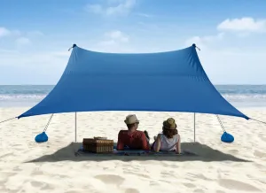 Beach Tent, Camping Sun Shelter 10 x 10ft, with 4 Sandbags, UPF50 , Includes Sand Shovel, Ground Pegs & Stability Poles, Pop Up Beach Canopy Sunshade for Fishing, Backyard Fun or Picnics (Navy Blue)