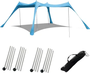 Beach Tent, Camping Sun Shelter UPF50  with 4 Sandbags,Sand Shovels,Ground Pegs & Stability Poles, Outdoor Shade Beach Canopy for Camping Trips, Fishing, Backyard Fun or Picnics