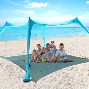 Beach Tent Sun Shelter - 10 x 10 Ft Beach Canopy UPF50  UV Protection with Sandbags, Poles, Grond Pegs and Anti-Wind Ropes for Camping, Backyard, Fishing