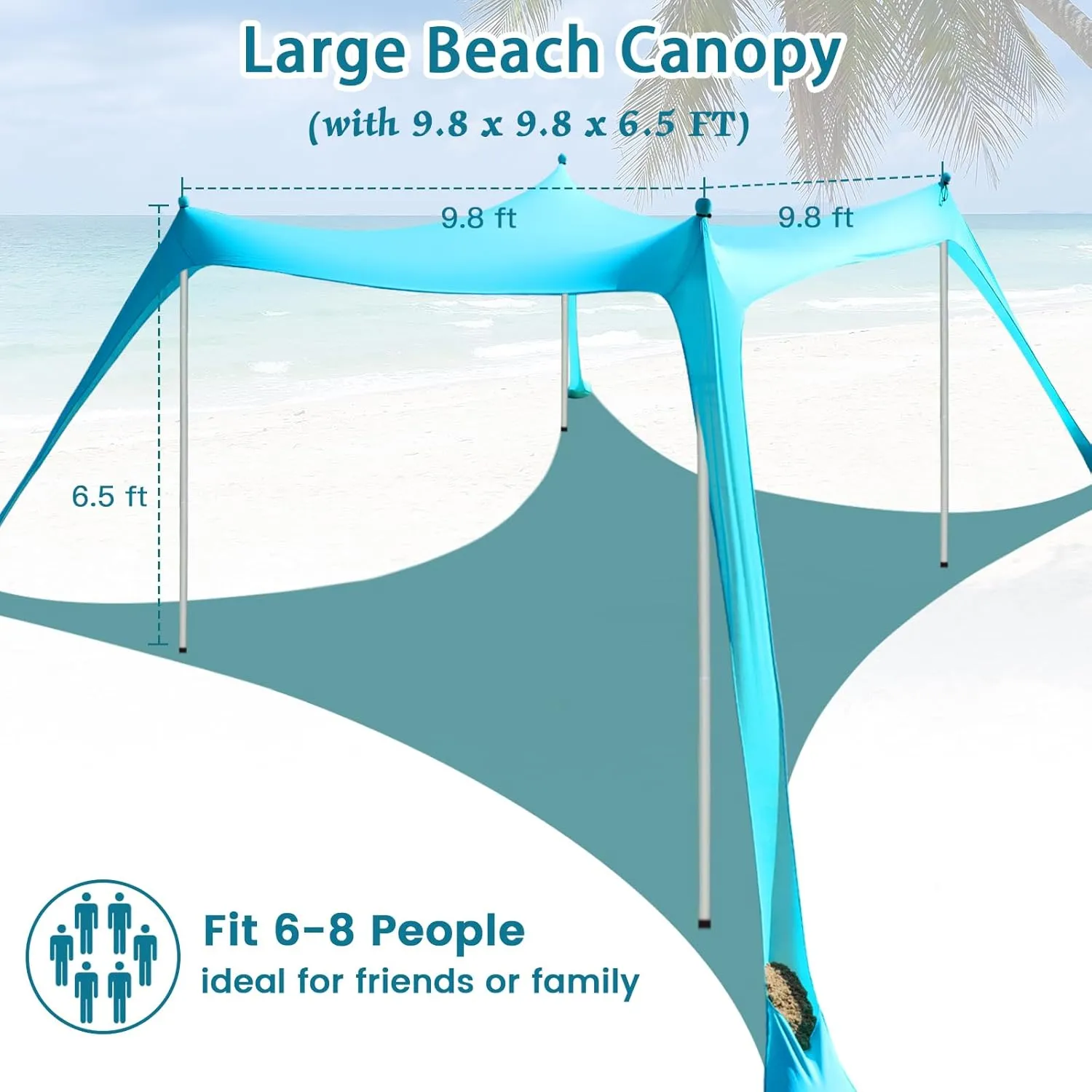 Beach Tent Sun Shelter - 10 x 10 Ft Beach Canopy UPF50  UV Protection with Sandbags, Poles, Grond Pegs and Anti-Wind Ropes for Camping, Backyard, Fishing