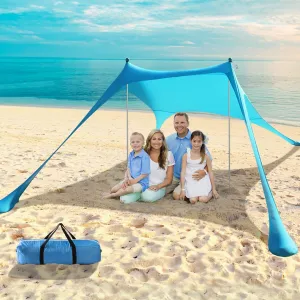 Beach Tent Sun Shelter - UPF50  UV Protection 9.8 x 6.5 Ft Beach Canopy with Sandbags, Poles, Grond Pegs and Anti-Wind Ropes for Outdoor Fun