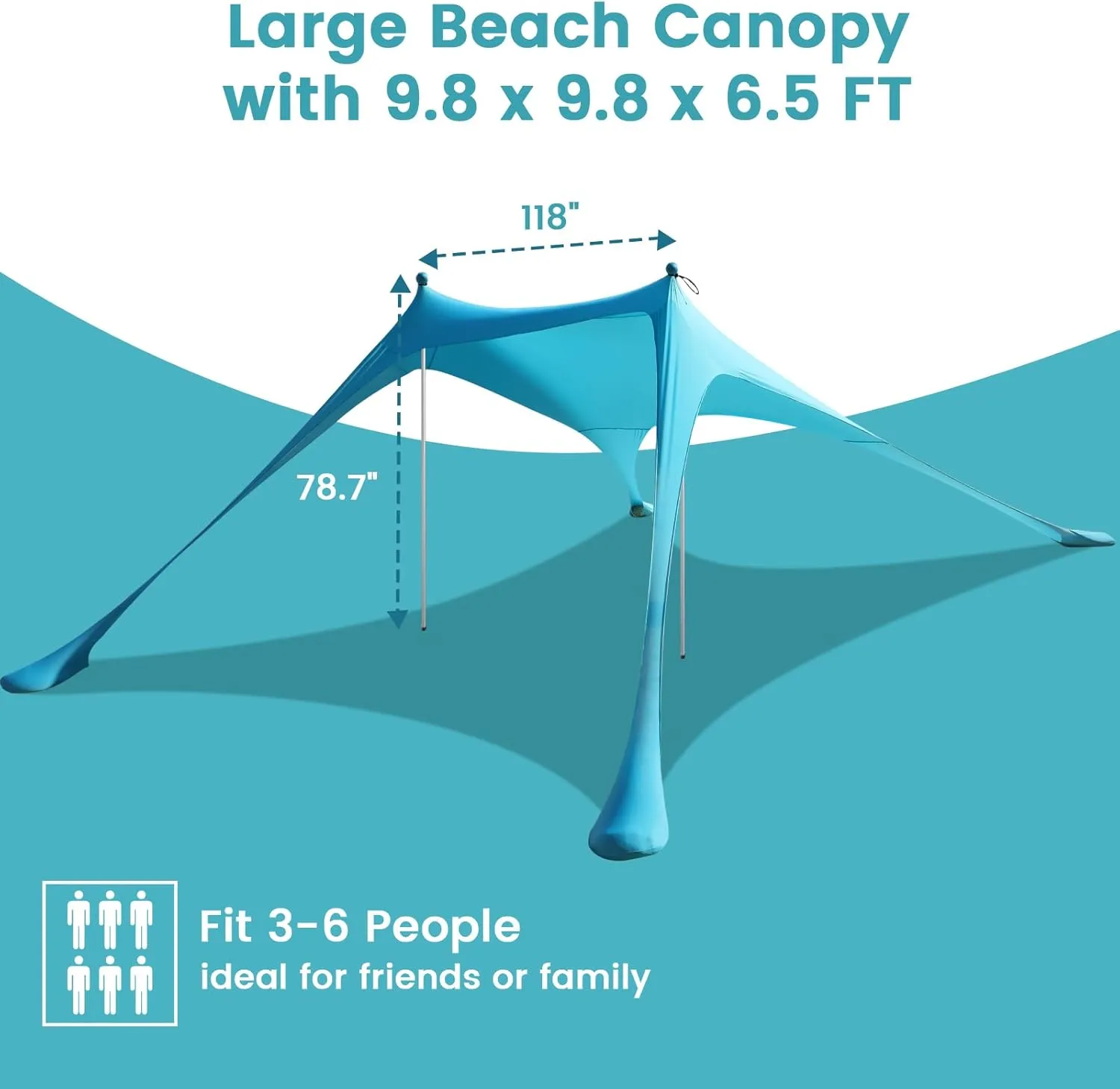 Beach Tent Sun Shelter - UPF50  UV Protection 9.8 x 6.5 Ft Beach Canopy with Sandbags, Poles, Grond Pegs and Anti-Wind Ropes for Outdoor Fun
