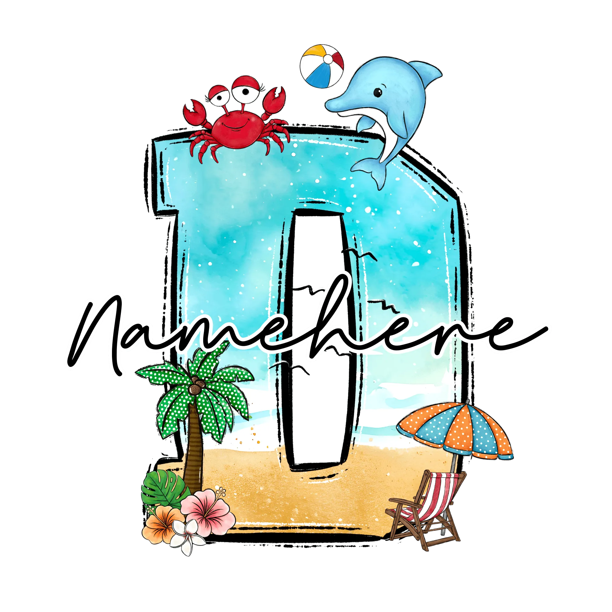 Beachy Letter D DTF (direct-to-film) Transfer
