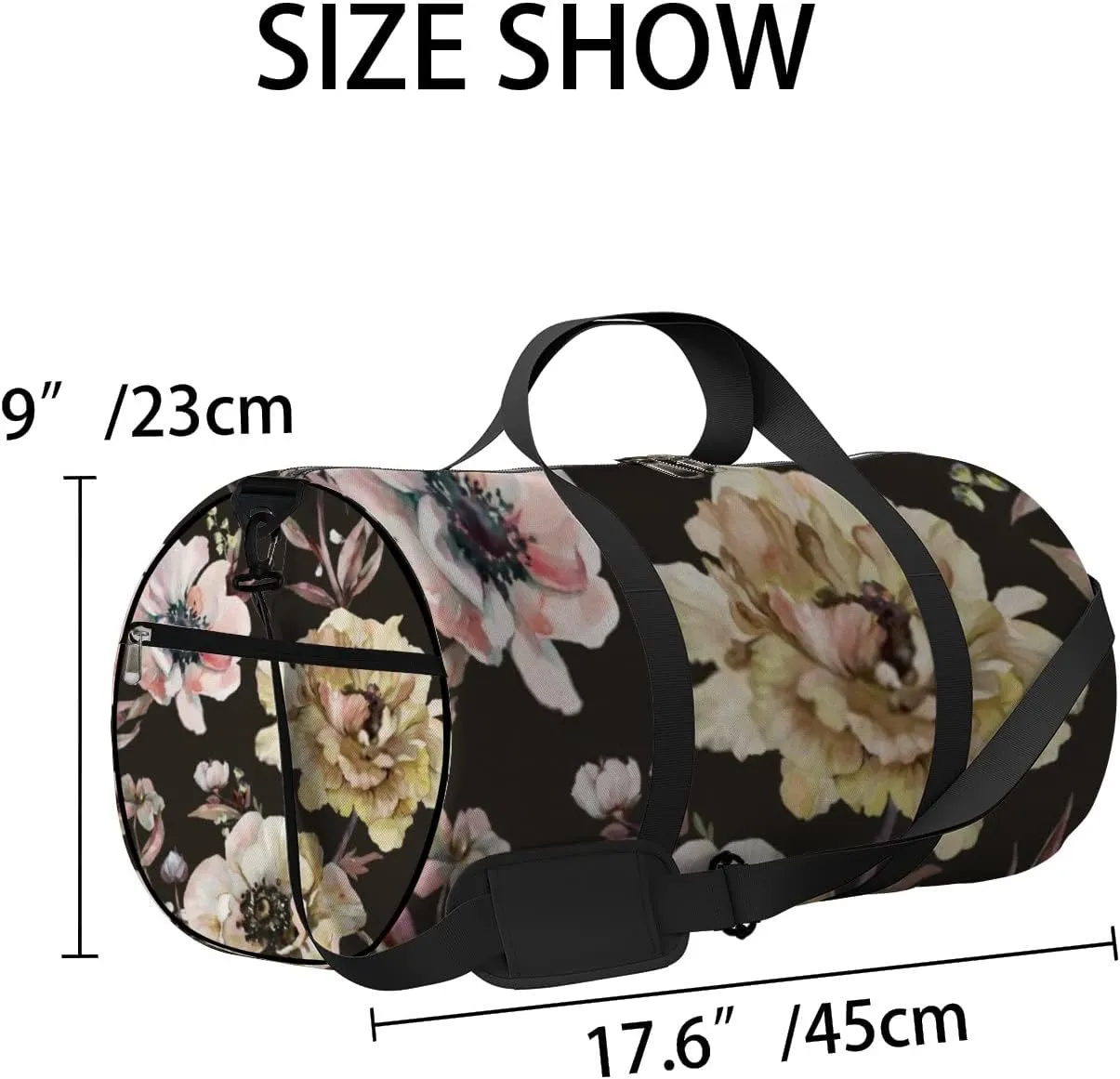 Beautiful Peony Anemone Flowers with Leaves Sports Duffel Bag Travel Gym Tote Bags Lightweight Durable Shoulder Strap Waterproof Polyester Outside Mesh Pocket Overnight Trip Duffel Bag for Women Men