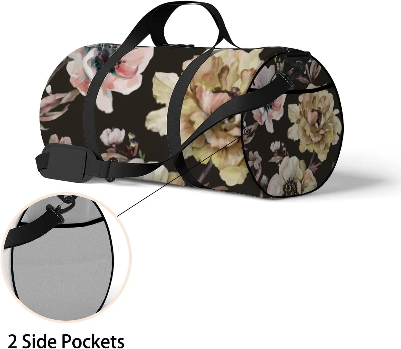Beautiful Peony Anemone Flowers with Leaves Sports Duffel Bag Travel Gym Tote Bags Lightweight Durable Shoulder Strap Waterproof Polyester Outside Mesh Pocket Overnight Trip Duffel Bag for Women Men
