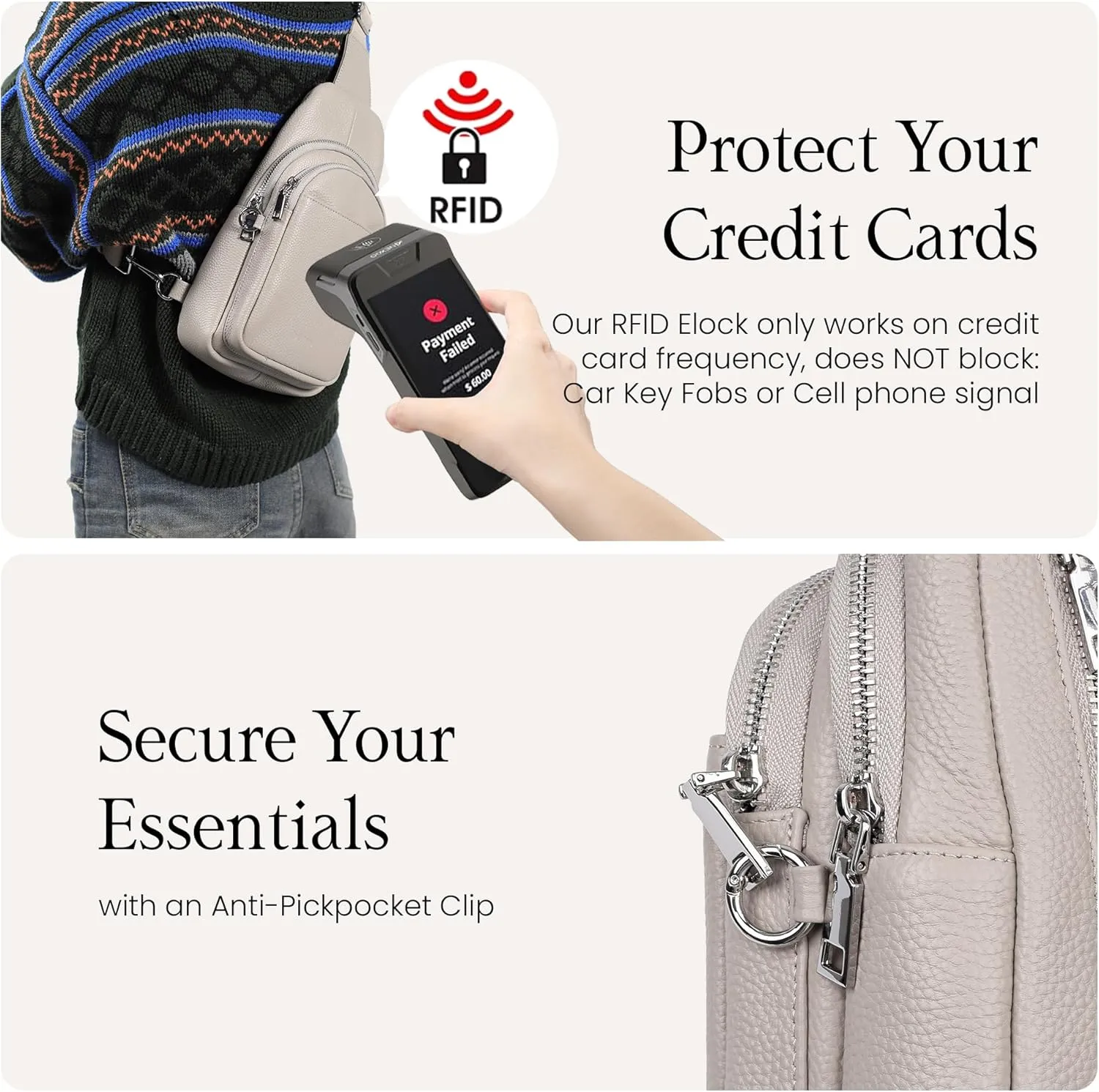 befen Genuine Leather Small Sling Bag for Women Anti-Theft Crossbody Chest Bags Fanny Packs for Travel with RFID Card Slots