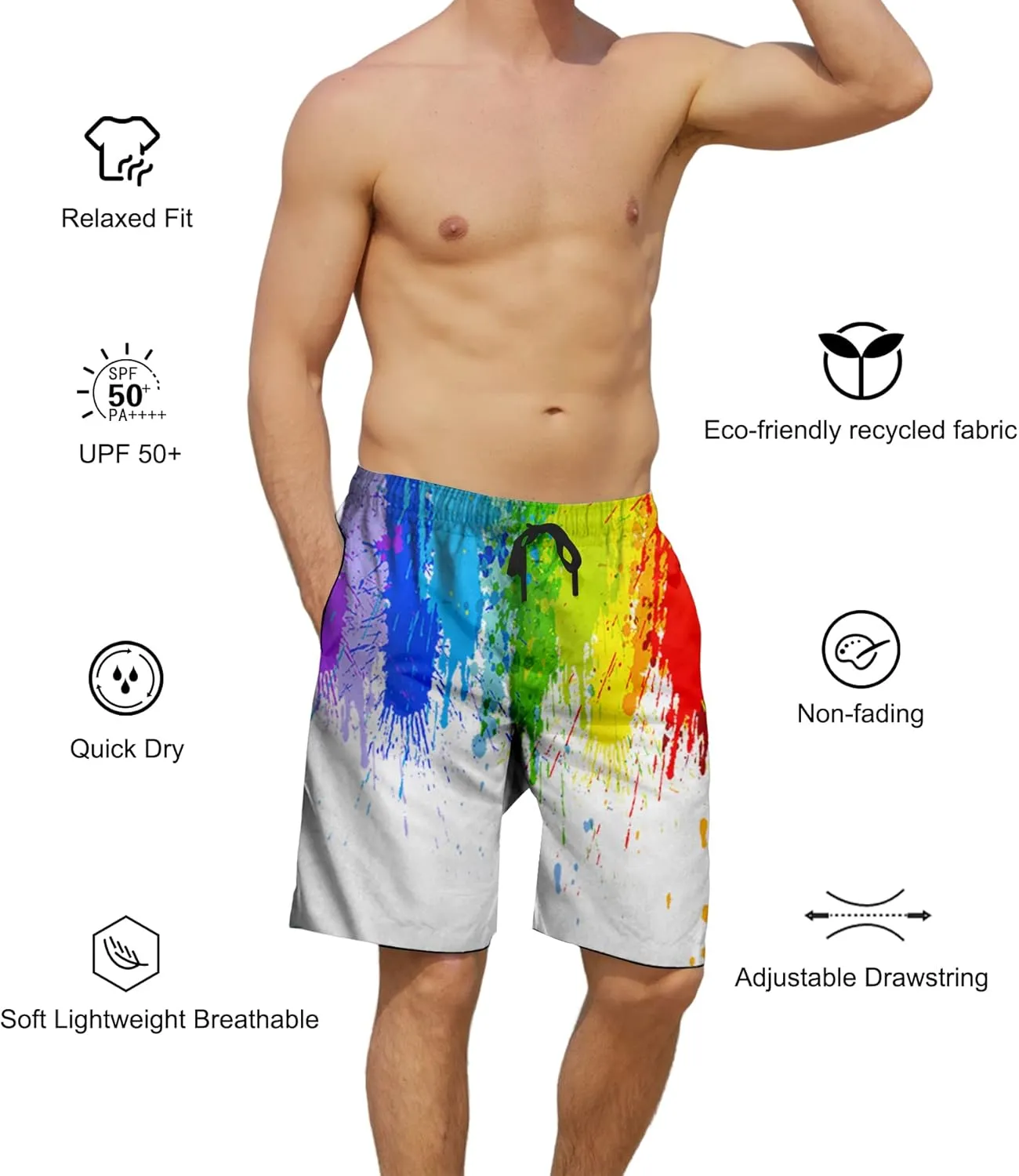 Belovecol Mens Swim Trunks Summer Cool Quick Dry Board Shorts Bathing Suit with Side Pockets Mesh Lining S-3XL