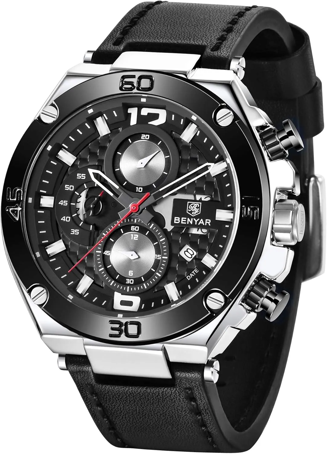 BENYAR Mens Watches Chronograph Date Waterproof Sports Watches Leather Strap Business Wrist Watches