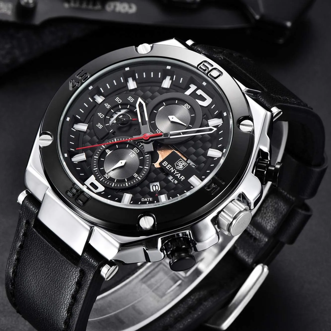 BENYAR Mens Watches Chronograph Date Waterproof Sports Watches Leather Strap Business Wrist Watches
