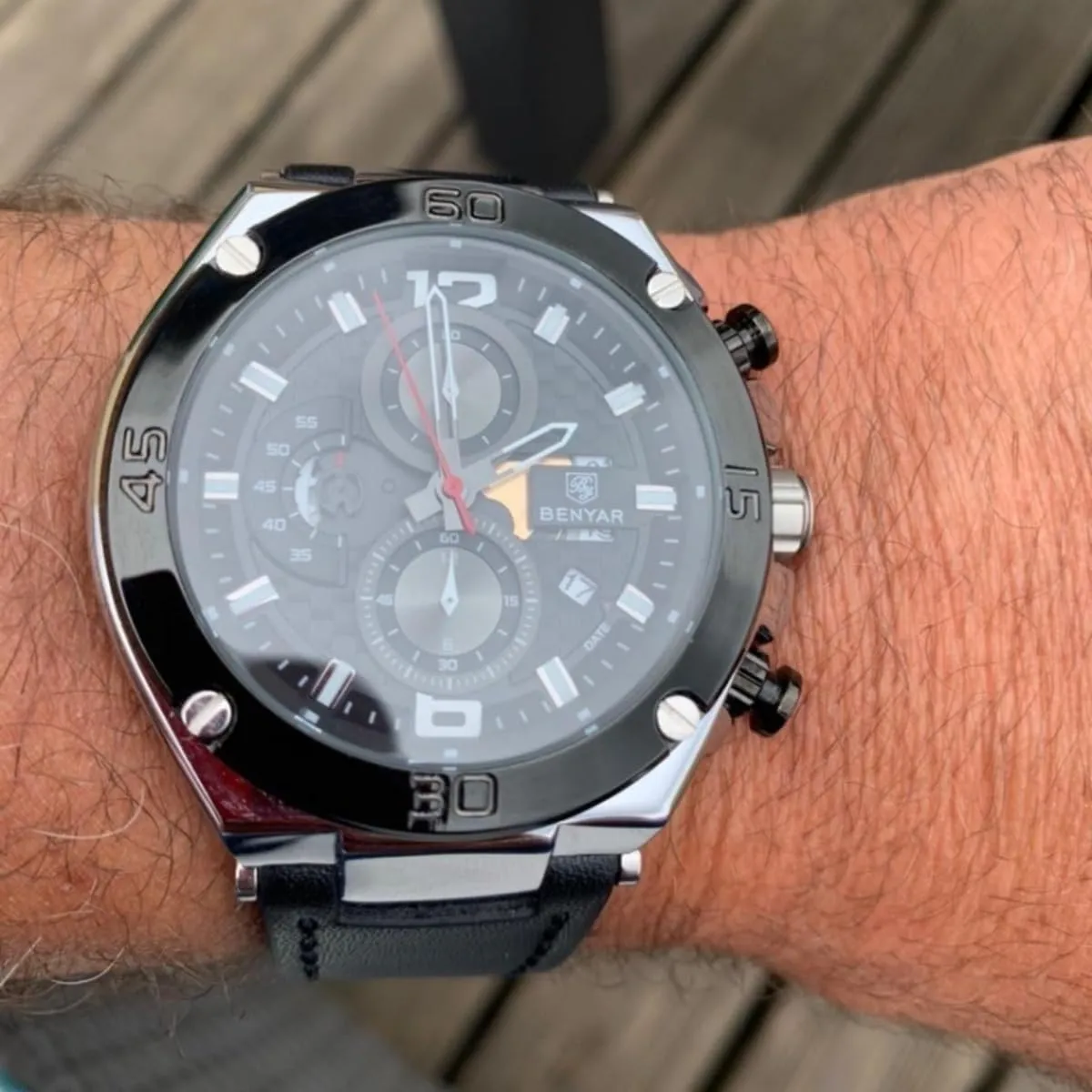 BENYAR Mens Watches Chronograph Date Waterproof Sports Watches Leather Strap Business Wrist Watches