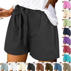 Bermuda Linen Shorts for Women Summer Beach High Waisted Drawstring Lightweight Vacation Fashion Pockets Knee Length
