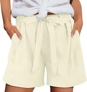 Bermuda Shorts for Women Linen Dressy Casual Summer Wide Leg Elastic Waist Drawstring Baggy Boho Athletic SweatShorts