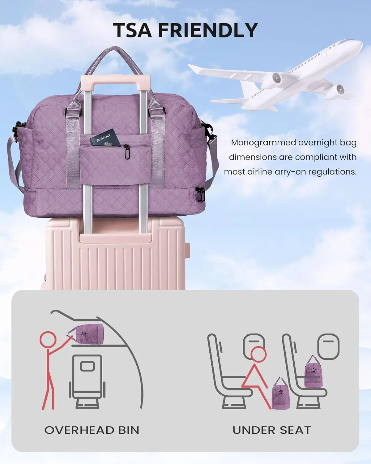 Birthday Gifts for Women-Initial Duffle Bag with Shoe Compartment, Personalized Weekender Bag, Monogram Overnight Bag, Letter Travel Bag with Makeup Bag，Friend Wife Birthday Gift (Letter C)