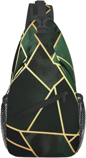 black and gold geometric Crossbody Bags for Men Women Fashion Sling Backpack Casual Chest Bag Travel Hiking Daypack