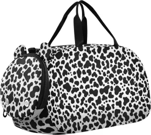 Black and White Girl's Gym Duffel Bag with Shoes Compartment Large Capacity Overnight Weekender Carry On Travel Bag for Travel, Sports, Duffel, Weekender