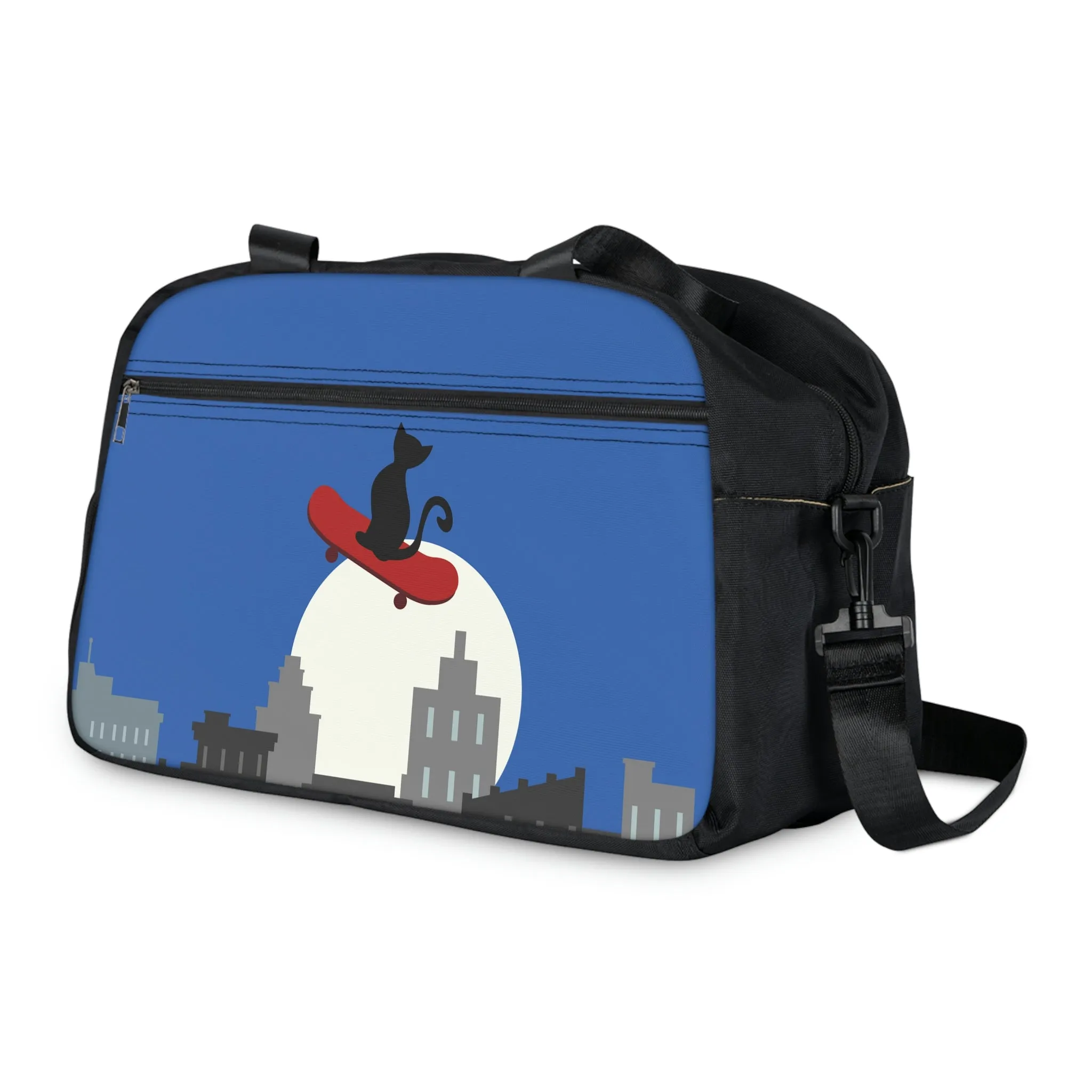 Black Cat on skateboard Fitness Handbag