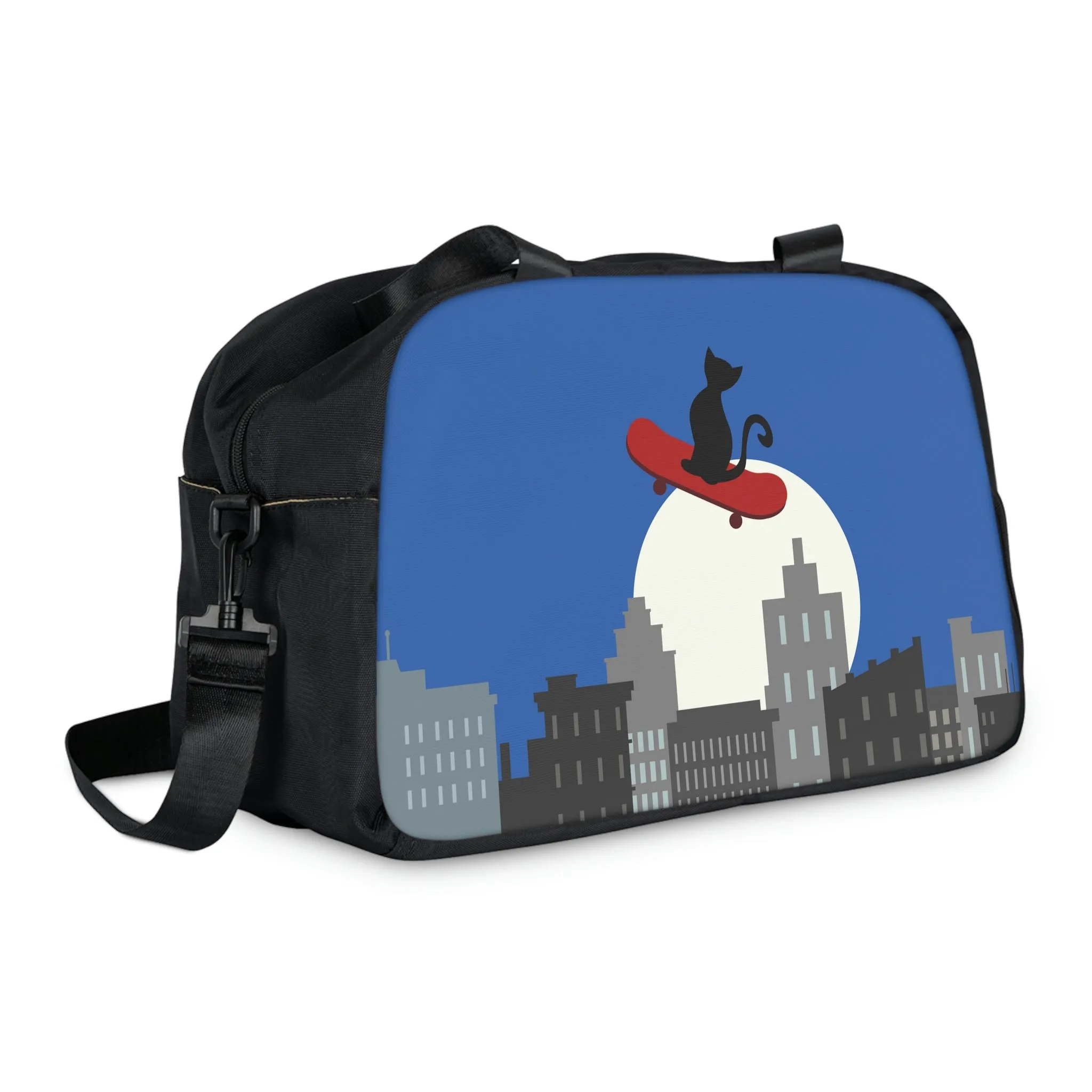 Black Cat on skateboard Fitness Handbag