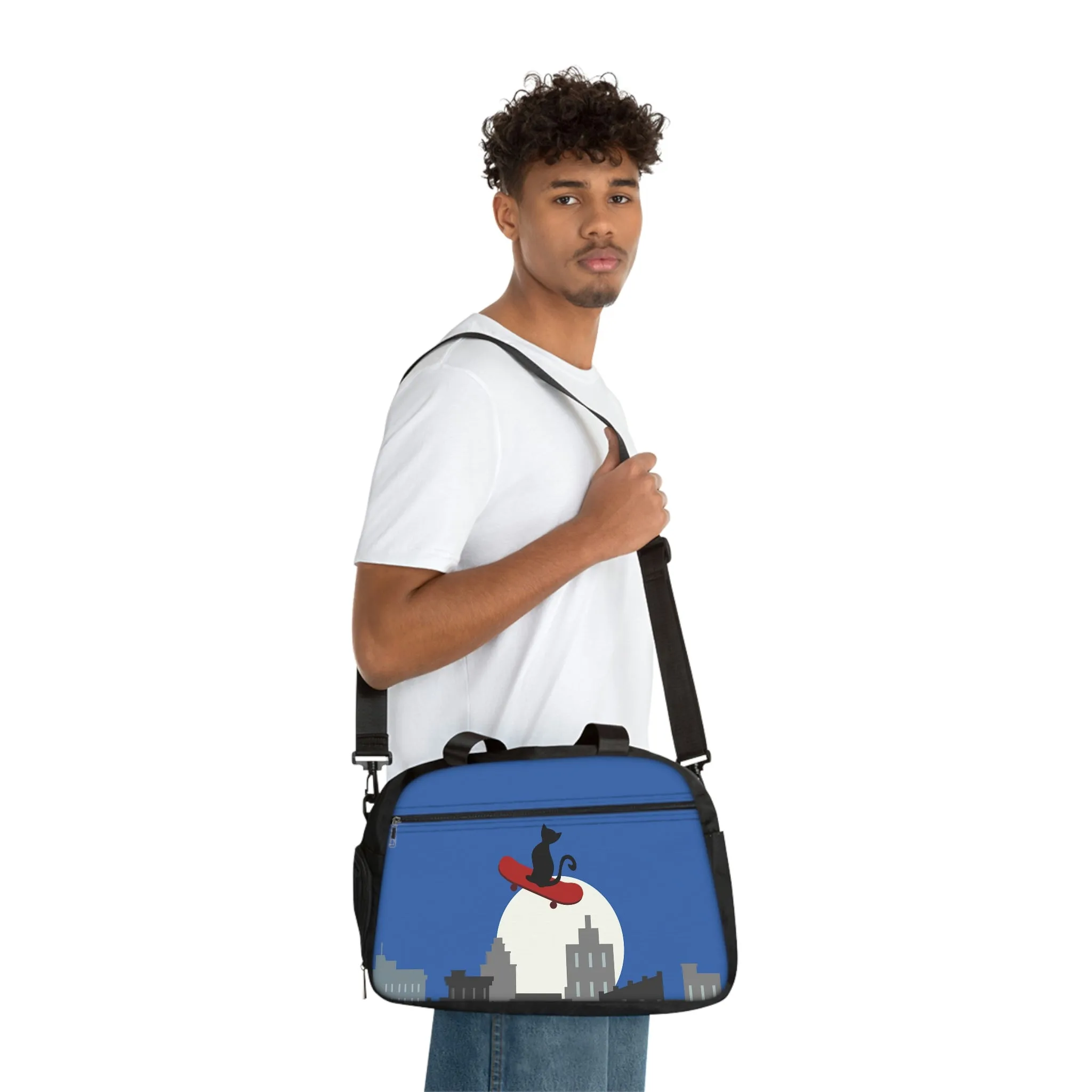 Black Cat on skateboard Fitness Handbag