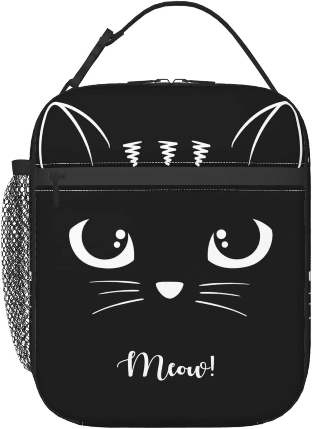 Black Cat Reusable Lunch Box Food Bag Insulated Lunch Bag for Teenage Boys Girls School Beach