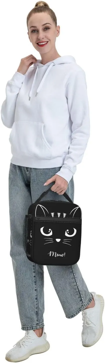 Black Cat Reusable Lunch Box Food Bag Insulated Lunch Bag for Teenage Boys Girls School Beach