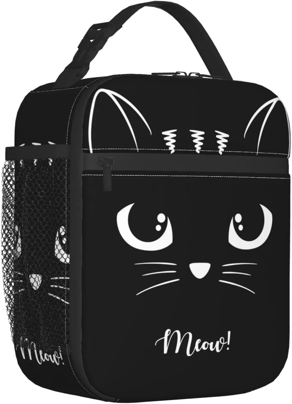 Black Cat Reusable Lunch Box Food Bag Insulated Lunch Bag for Teenage Boys Girls School Beach