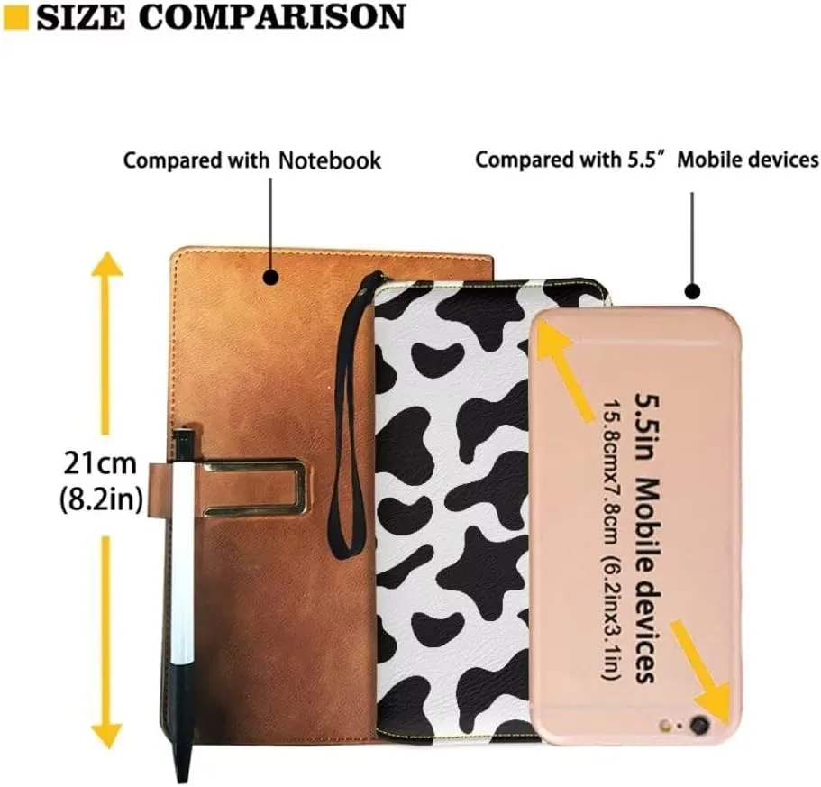 Black Cow Spots Leather Wallet Long Wallet Zip Around Wallet Fashion Travel Business Shopping Money Clips Handbag Purse for Women Men