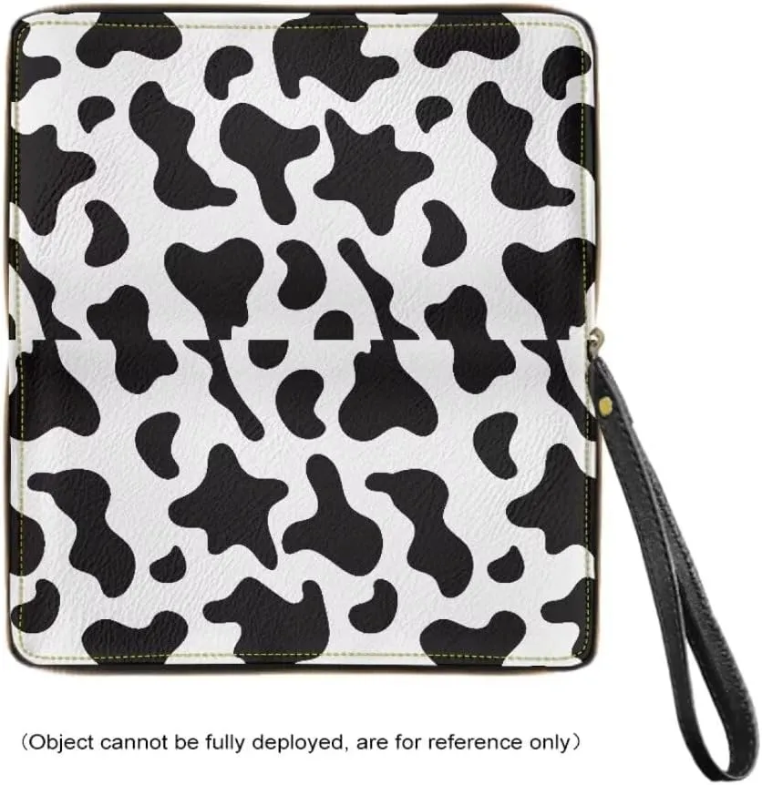 Black Cow Spots Leather Wallet Long Wallet Zip Around Wallet Fashion Travel Business Shopping Money Clips Handbag Purse for Women Men