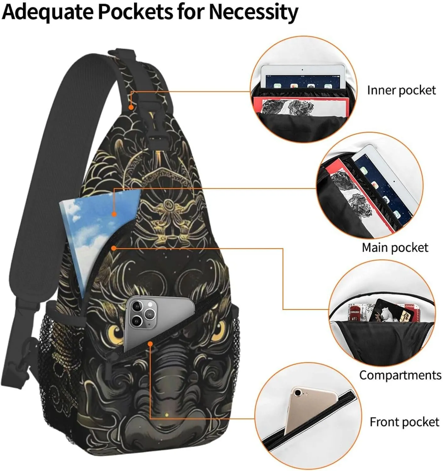 Black Dragon Painting Sling Bag Backpack For Men Cross Chest Bag Crossbody Shoulder Bag Travel Hiking Daypack