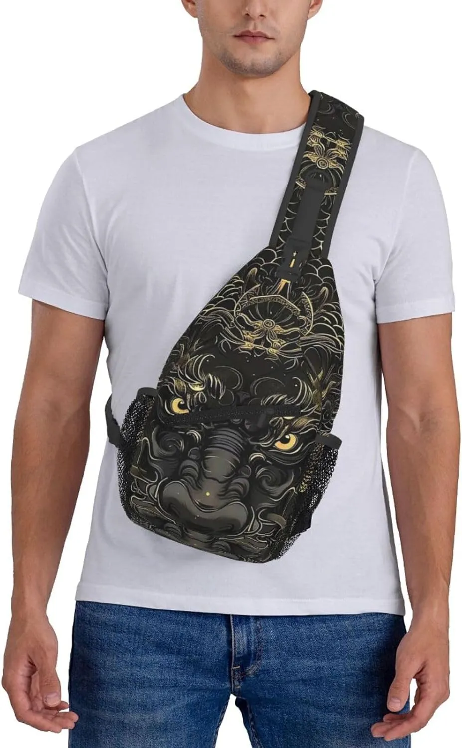 Black Dragon Painting Sling Bag Backpack For Men Cross Chest Bag Crossbody Shoulder Bag Travel Hiking Daypack