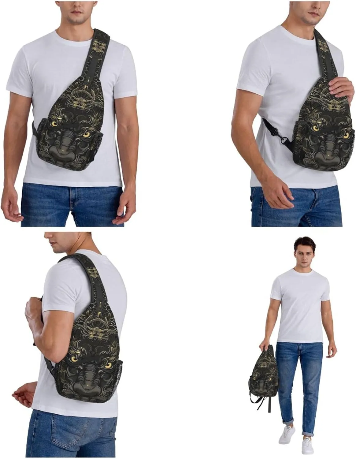 Black Dragon Painting Sling Bag Backpack For Men Cross Chest Bag Crossbody Shoulder Bag Travel Hiking Daypack