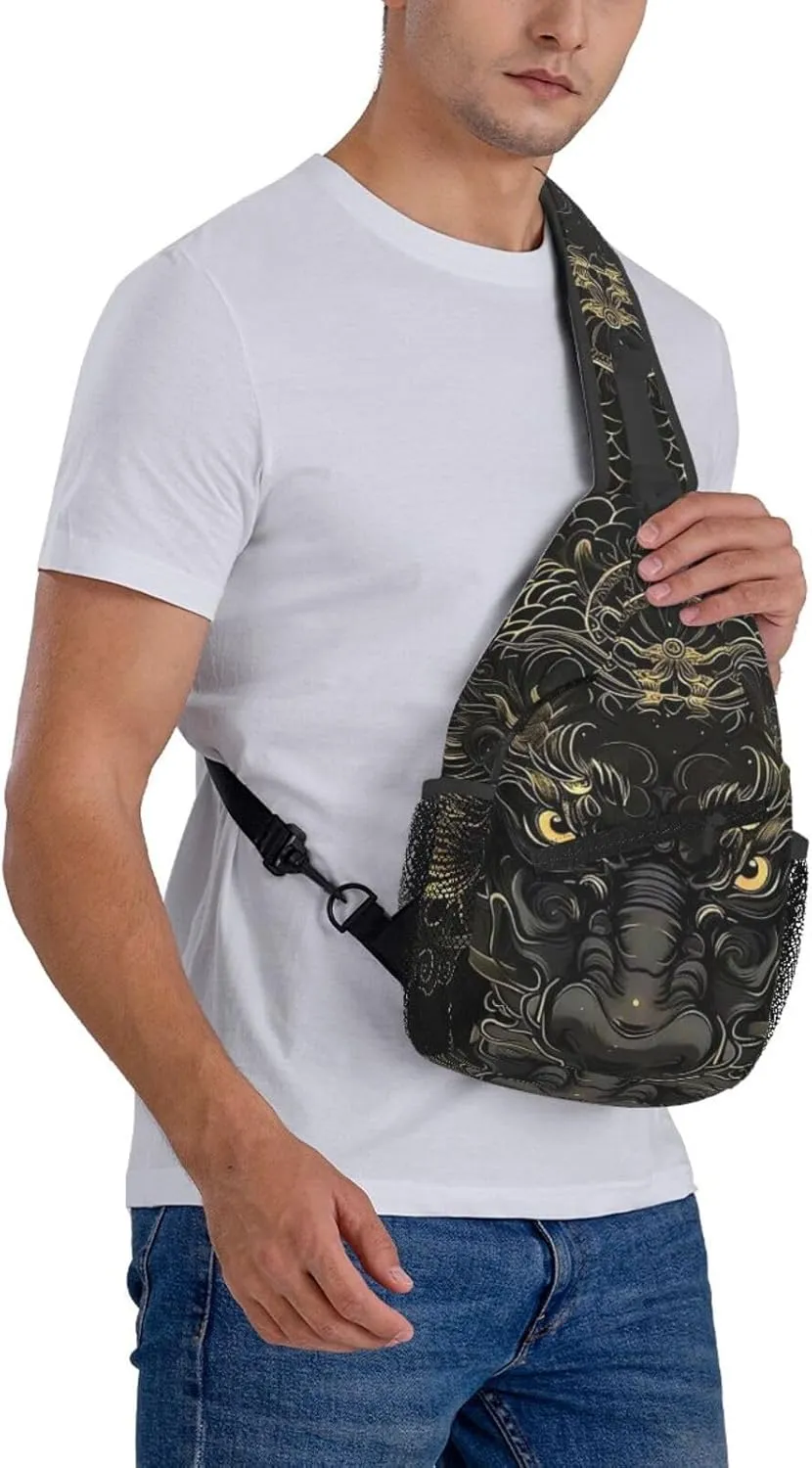 Black Dragon Painting Sling Bag Backpack For Men Cross Chest Bag Crossbody Shoulder Bag Travel Hiking Daypack