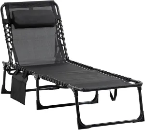 Black Outdoor Lounge Chair, Adjustable Backrest Folding Chaise Lounge, Camping Chairs for Adults, Beach Chair, Adjustable Reclining Lounge Chair Outdoor, Folding Chairs for Outside