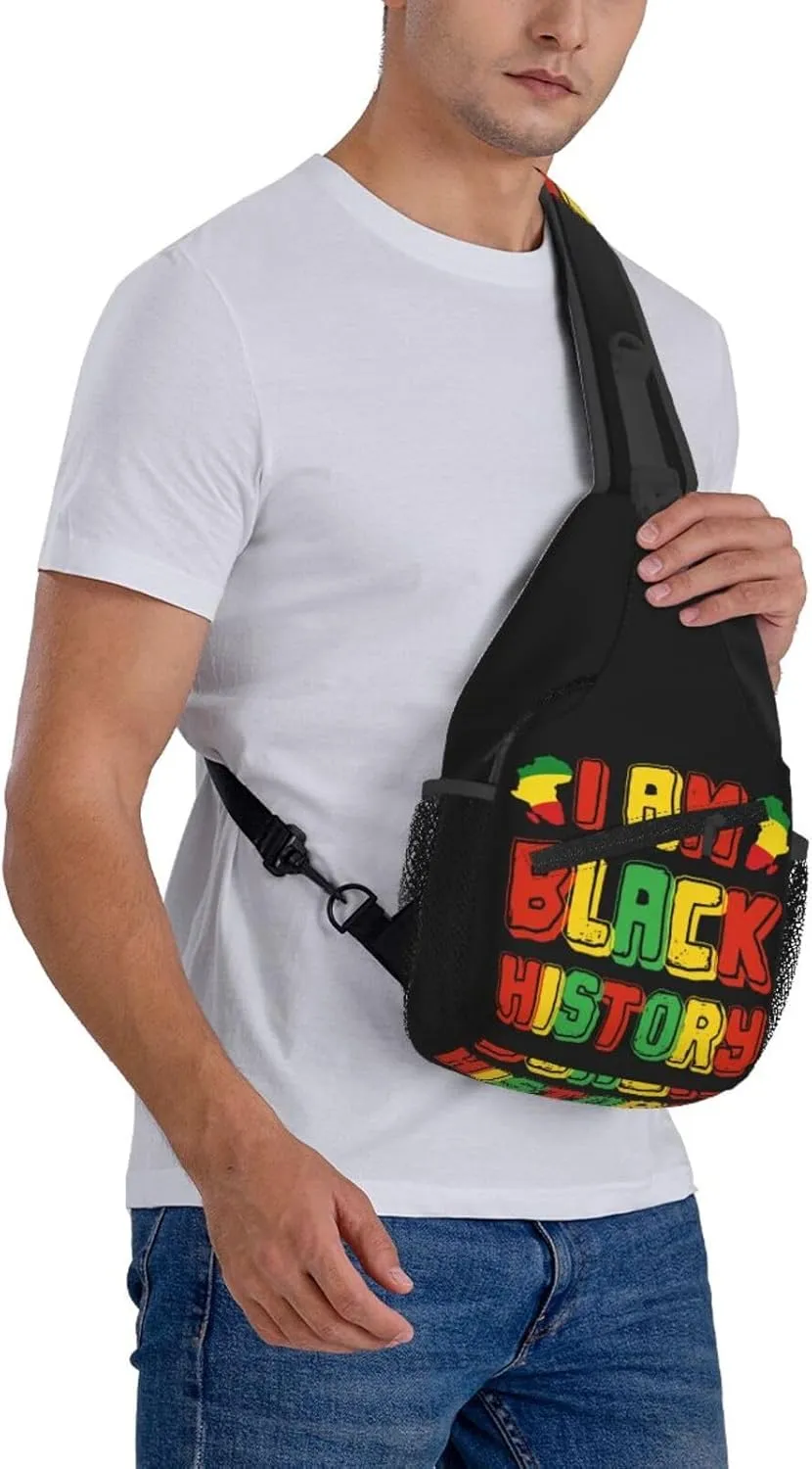 Black Power Hand Symbol Crossbody Bag Adjustable Sling Bag Casual Chest Bags Travel Shoulder Backpack