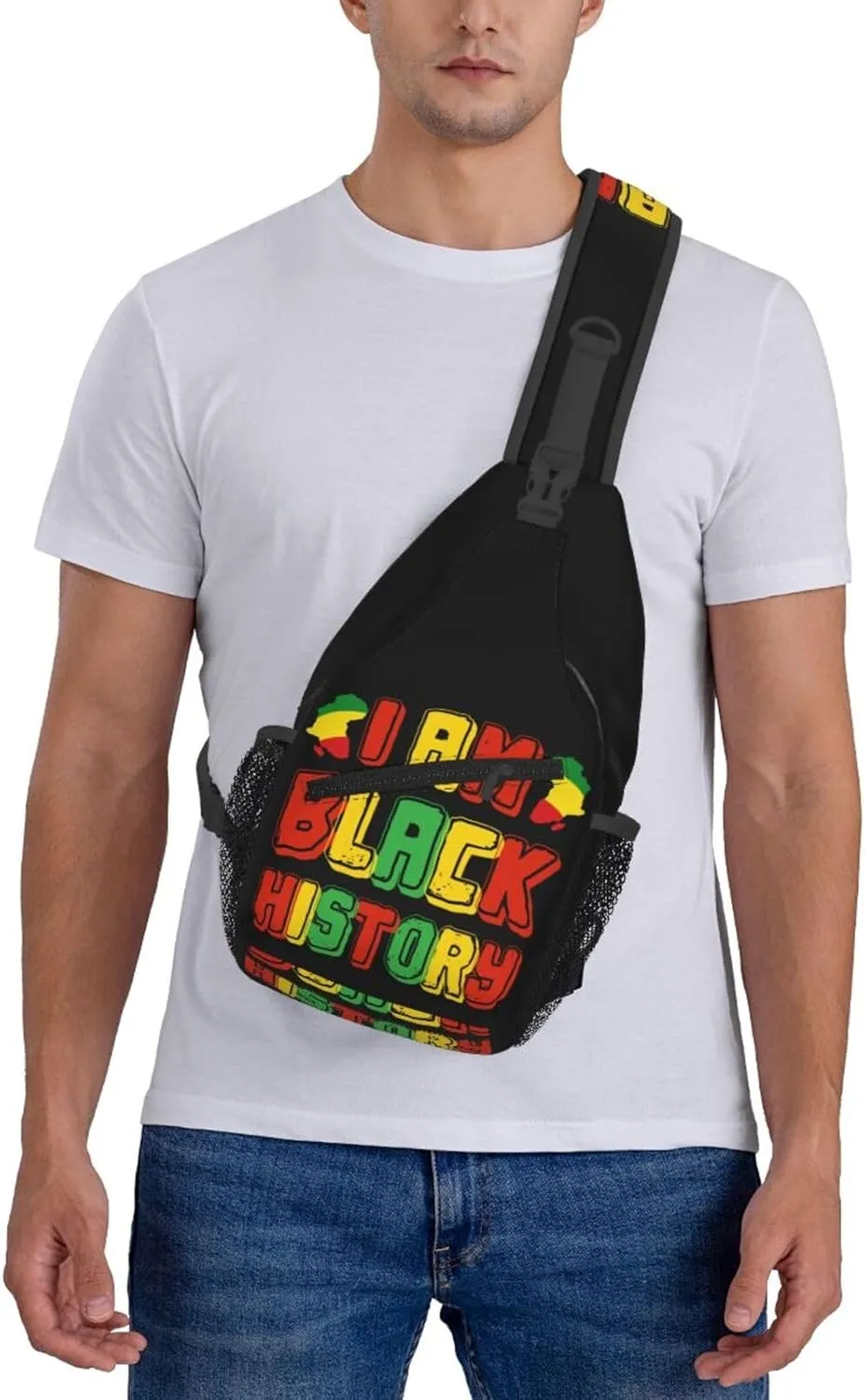 Black Power Hand Symbol Crossbody Bag Adjustable Sling Bag Casual Chest Bags Travel Shoulder Backpack
