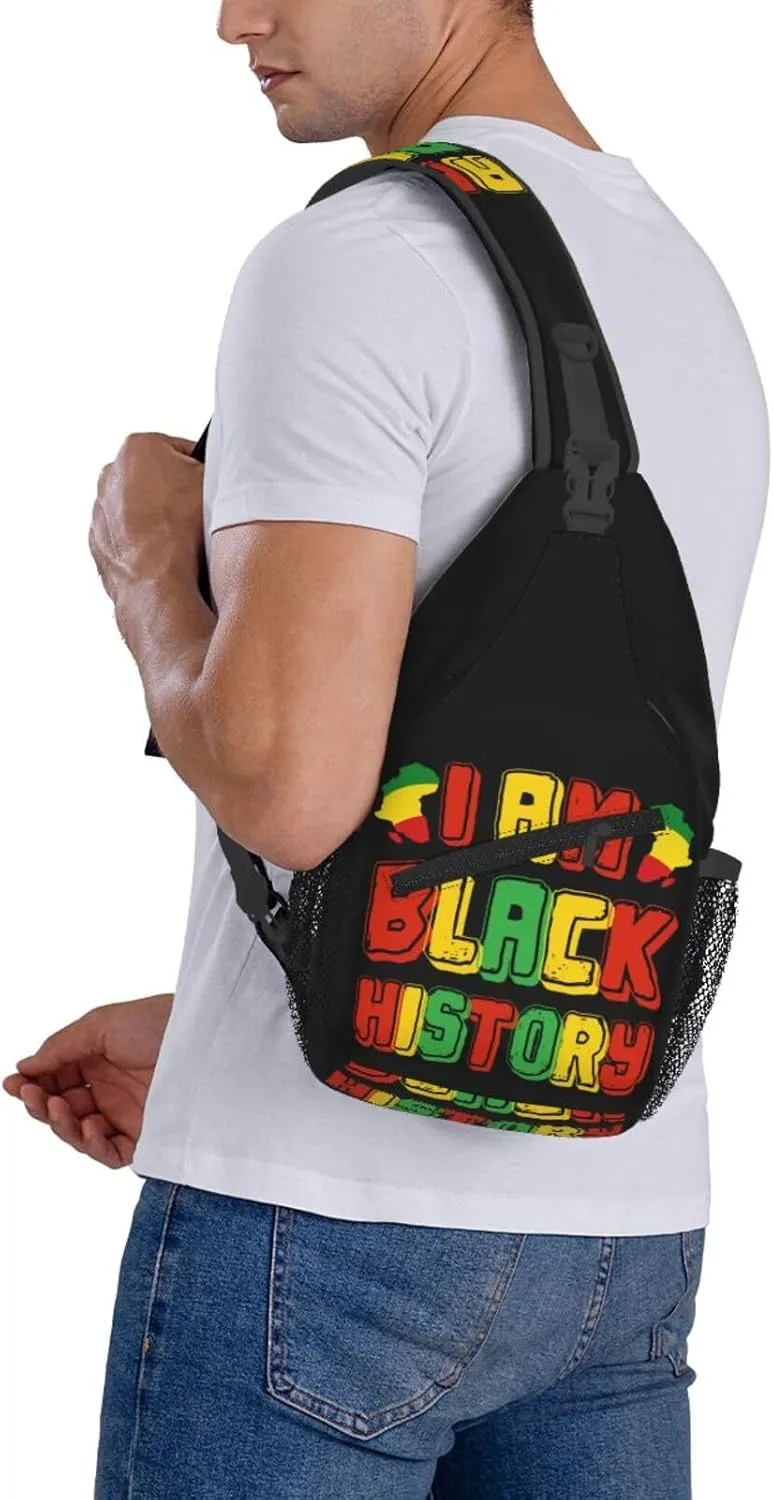 Black Power Hand Symbol Crossbody Bag Adjustable Sling Bag Casual Chest Bags Travel Shoulder Backpack