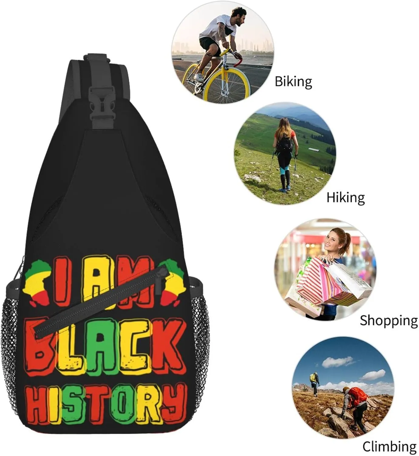 Black Power Hand Symbol Crossbody Bag Adjustable Sling Bag Casual Chest Bags Travel Shoulder Backpack