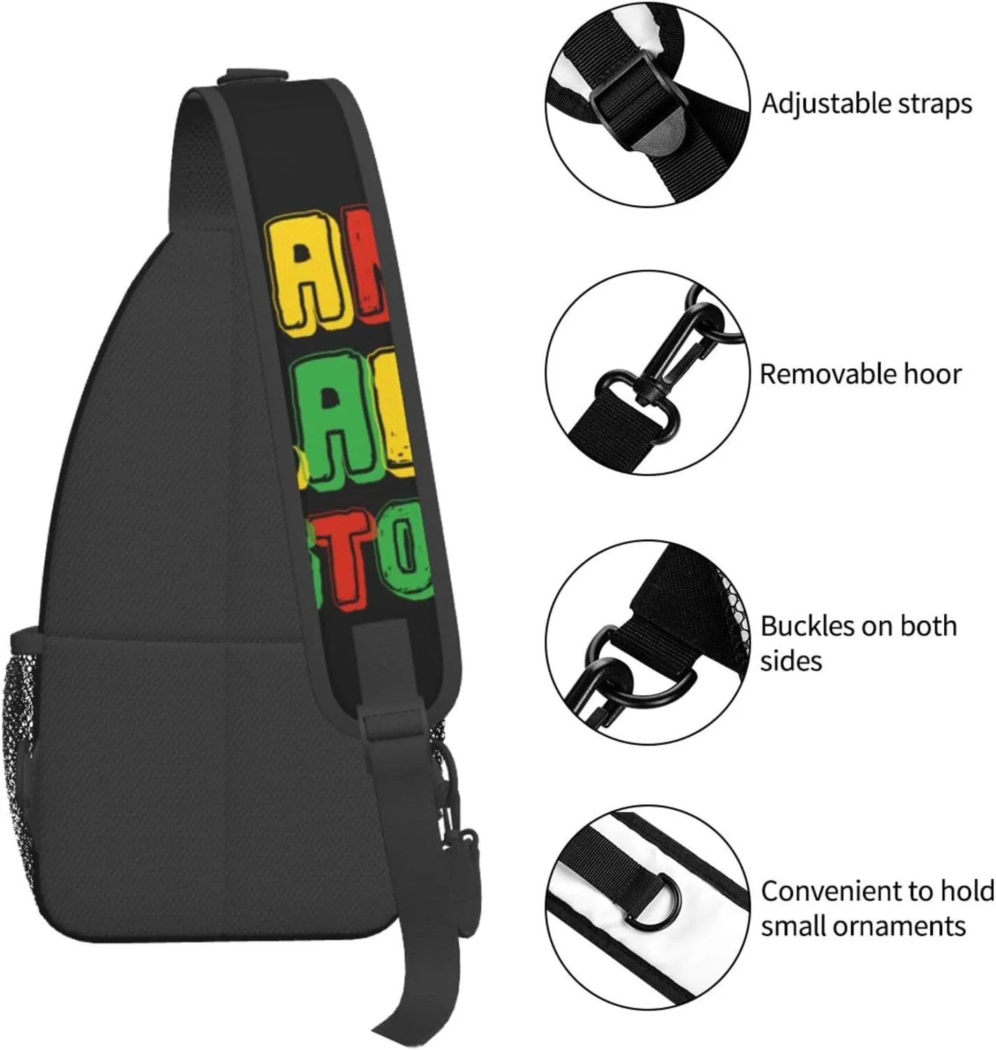 Black Power Hand Symbol Crossbody Bag Adjustable Sling Bag Casual Chest Bags Travel Shoulder Backpack