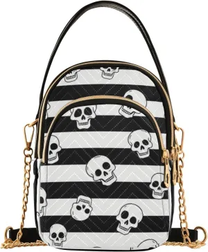 Black White Vintage Skull trendy cross body backpack with multi pockets hand bag for women for wife