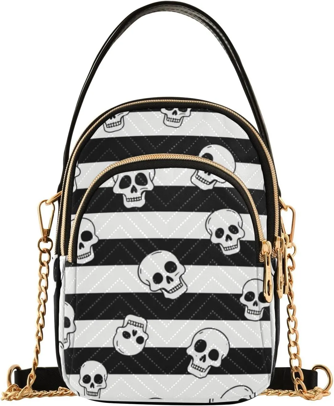 Black White Vintage Skull trendy cross body backpack with multi pockets hand bag for women for wife