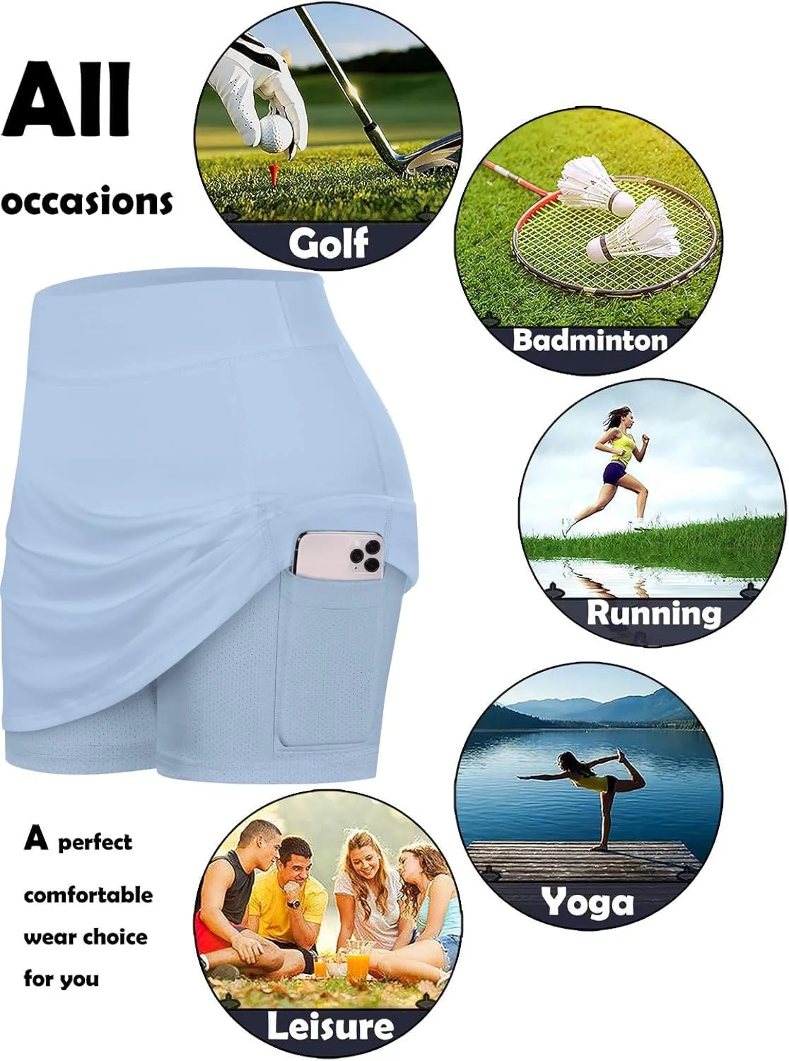 BLEVONH Womens Summer Tennis Skirts with Shorts Underneath, Pickleball, Athletic, Workout and Golf Skorts with Pockets