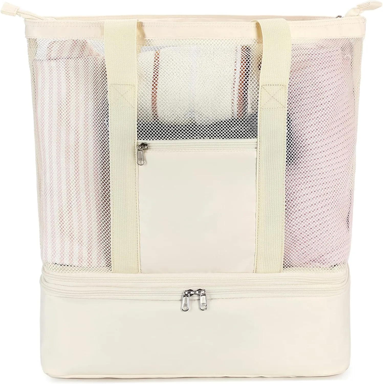 Bluboon Mesh Beach Tote Bag with Cooler Compartment Insulated Detachable Picnic Bag with Zipper and Pocket Pool Bag for Women