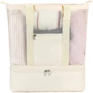Bluboon Mesh Beach Tote Bag with Cooler Compartment Insulated Detachable Picnic Bag with Zipper and Pocket Pool Bag for Women