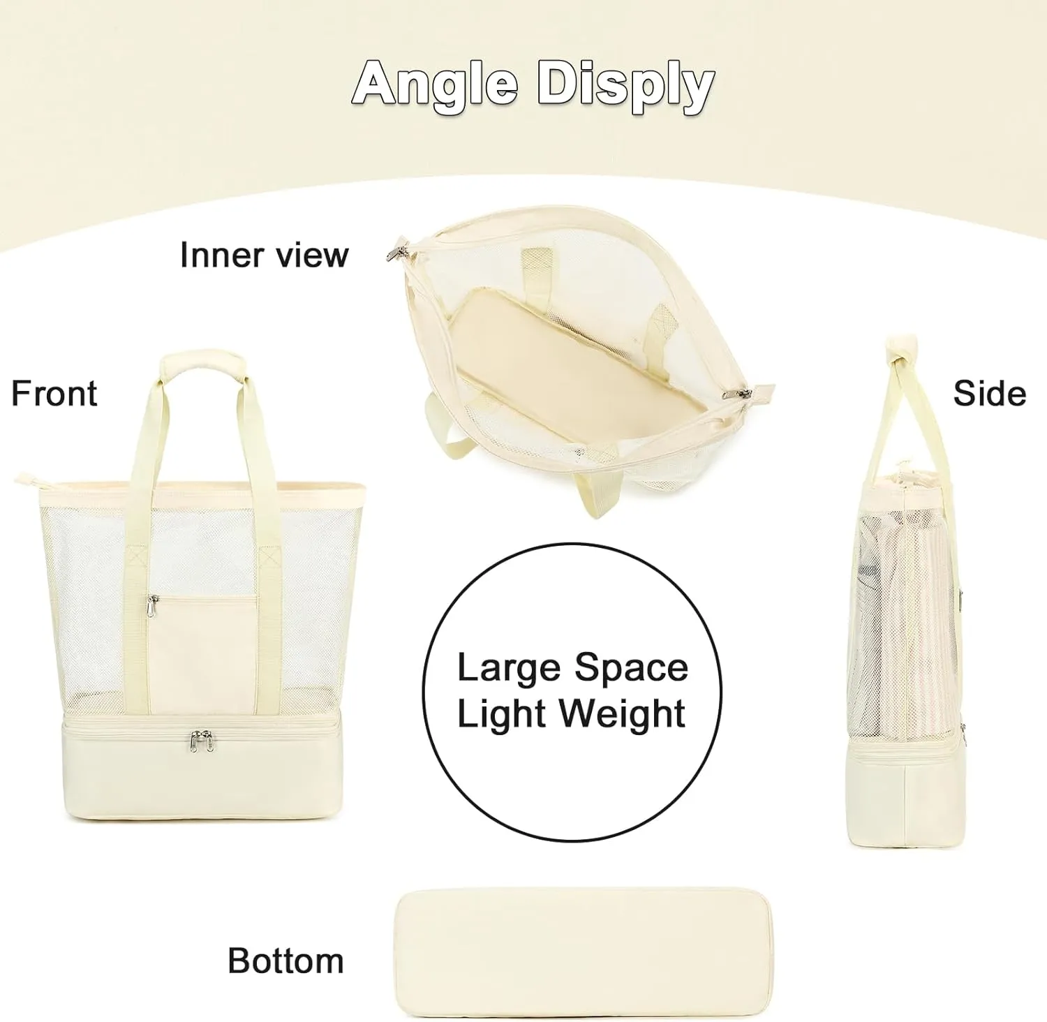 Bluboon Mesh Beach Tote Bag with Cooler Compartment Insulated Detachable Picnic Bag with Zipper and Pocket Pool Bag for Women