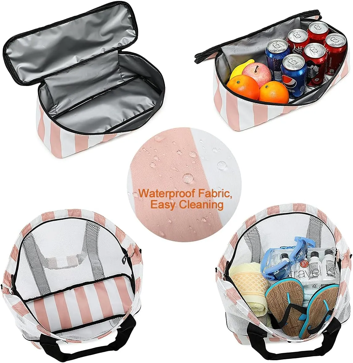 Bluboon Mesh Beach Tote Bag with Cooler Compartment Insulated Detachable Picnic Bag with Zipper and Pocket Pool Bag for Women