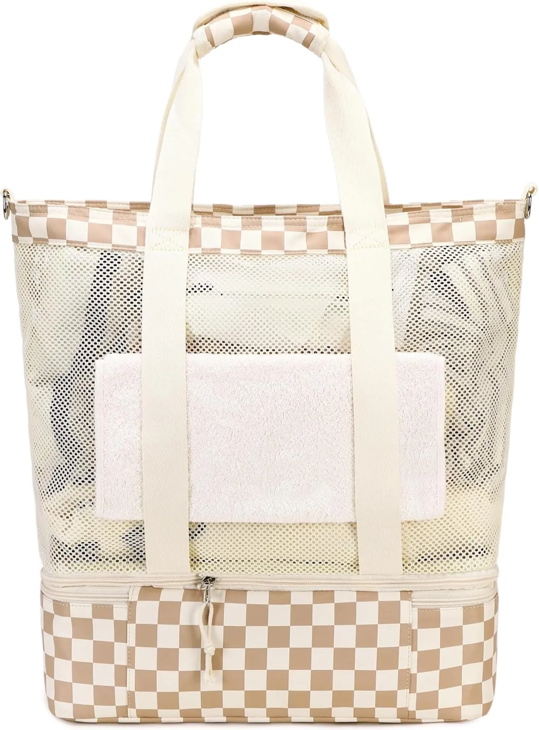 Bluboon Mesh Beach Tote Bag with Cooler Compartment Insulated Detachable Picnic Bag with Zipper and Pocket Pool Bag for Women
