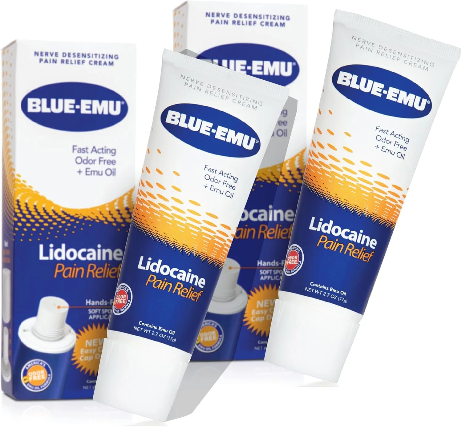 BLUE-EMU Lidocaine Pain Relief Cream for Fast, Numbing Relief, 2.7 Oz, 2 Pack