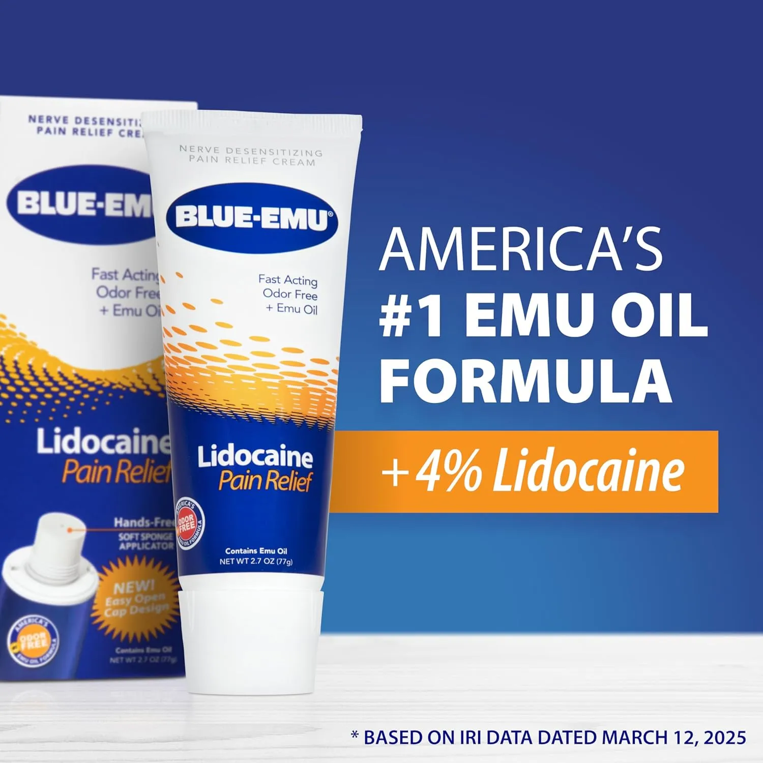 BLUE-EMU Lidocaine Pain Relief Cream for Fast, Numbing Relief, 2.7 Oz, 2 Pack