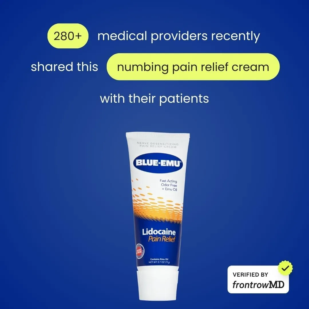 BLUE-EMU Lidocaine Pain Relief Cream for Fast, Numbing Relief, 2.7 Oz, 2 Pack