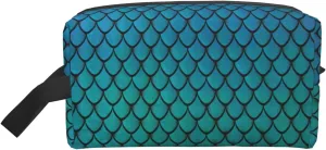 Blue Fish Scale Print Travel Toiletry Organizer Bag, Cosmetic & Storage Pouch For Travel And Daily Use