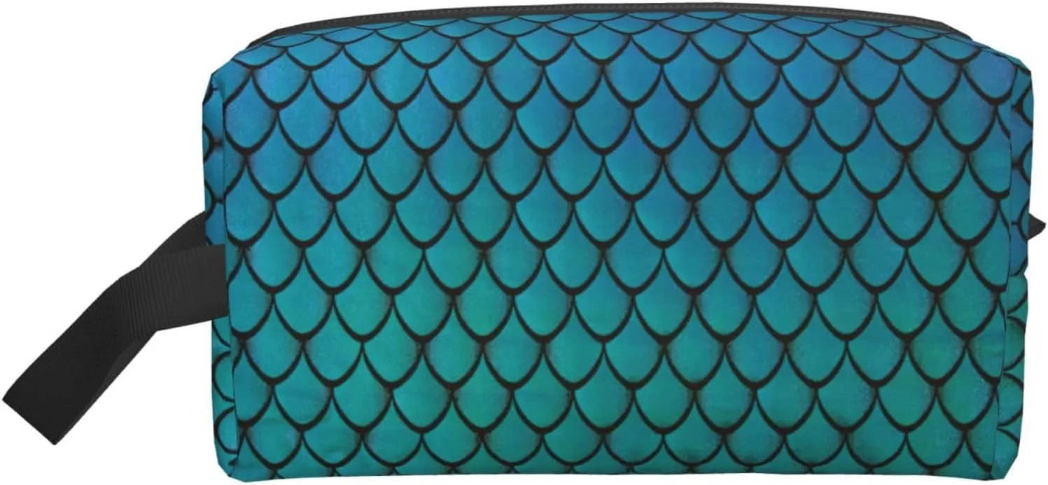 Blue Fish Scale Print Travel Toiletry Organizer Bag, Cosmetic & Storage Pouch For Travel And Daily Use